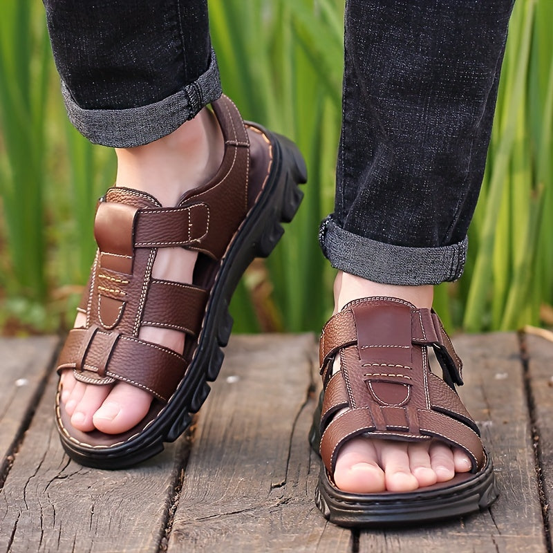 Men's Sandals with Hook and Loop Closure and Rubber Sole