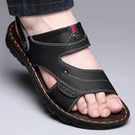 Men's Sandals with Leather Upper - Slip On Closure and Microfiber Insole
