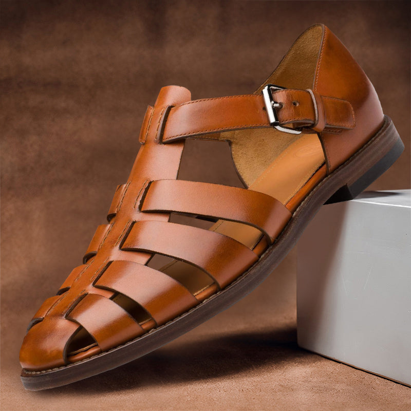 Men's Sandals with Leather Upper and Adjustable Strap