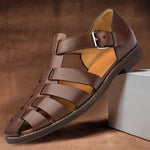 Men's Sandals with Leather Upper and Adjustable Strap