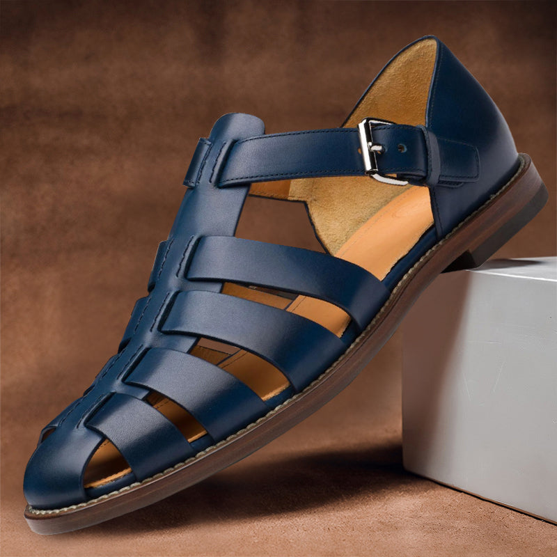 Men's Sandals with Leather Upper and Adjustable Strap