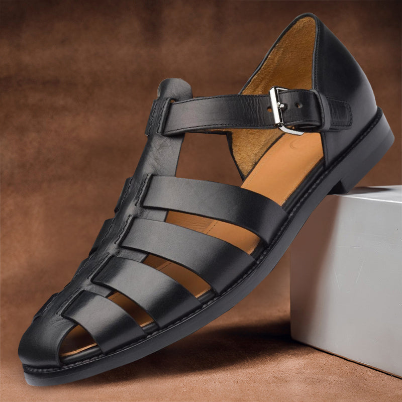 Men's Sandals with Leather Upper and Adjustable Strap