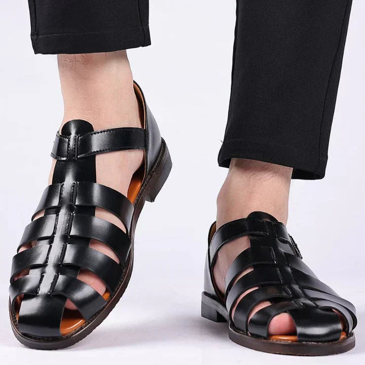 Men's Sandals with Leather Upper and Adjustable Straps