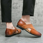 Men's Sandals with Leather Upper and Cushioned Footbed