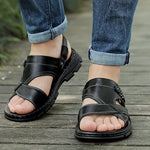 Men's Sandals with Leather Upper and Slip On Closure