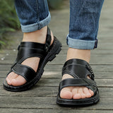 Men's Sandals with Leather Upper and Slip On Closure