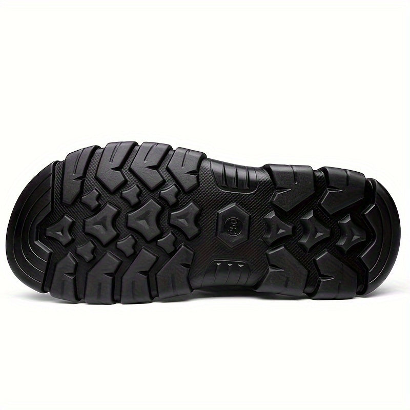 Men's Sandals with Leather Upper and Slip On Closure