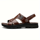 Men's Sandals with Leather Upper and Slip On Closure