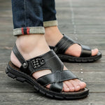 Men's Sandals with Leather Upper and Slip On Closure