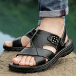 Men's Sandals with Leather Upper and Slip On Closure