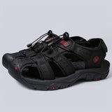 Men's Sandals with Leather Upper and Velcro Strap