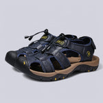 Men's Sandals with Leather Upper and Velcro Strap
