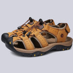 Men's Sandals with Leather Upper and Velcro Strap