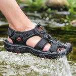 Men's Sandals with Leather Upper and Velcro Strap