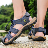 Men's Sandals with Leather Upper and Velcro Strap