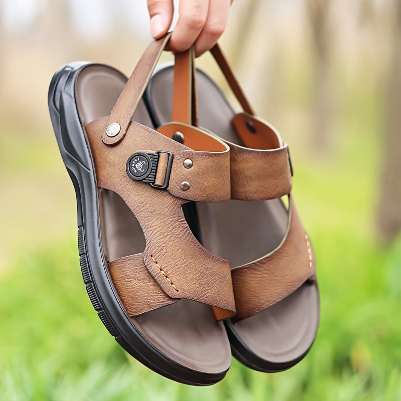 Men's Sandals with Slip On Design-Rubber Sole and Round Toe