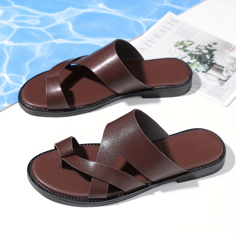 Men's Sandals with Slip On Design and Round Toe-Microfiber Upper