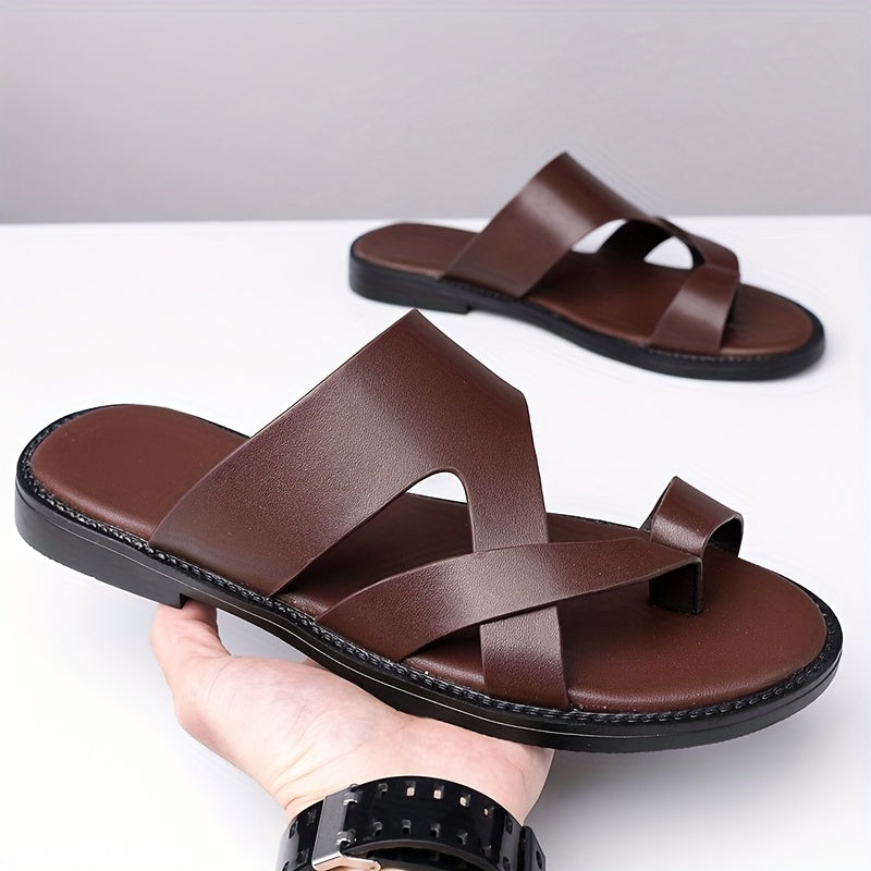 Men's Sandals with Slip On Design and Round Toe-Microfiber Upper