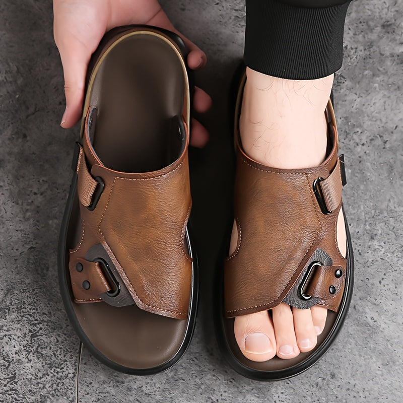 Men's Sandals with Slip On Design and Rubber Sole - PU Upper Insole