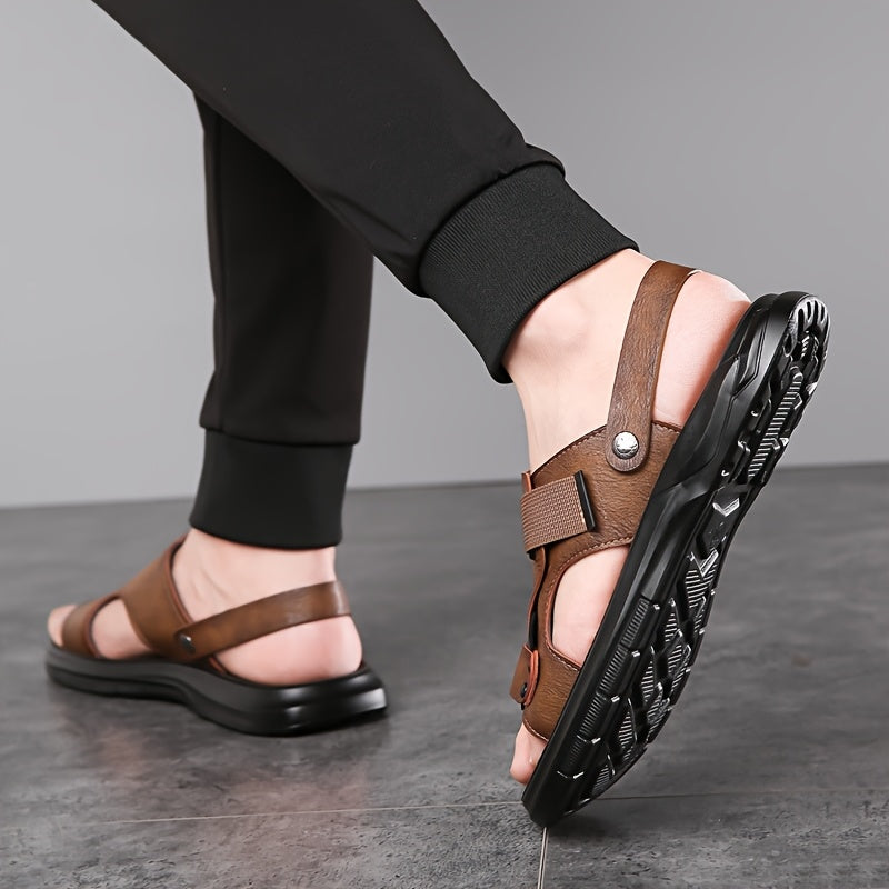 Men's Sandals with Slip On Design and Rubber Sole - PU Upper Insole