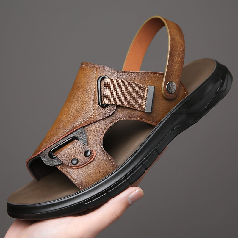 Men's Sandals with Slip On Design and Rubber Sole - PU Upper Insole