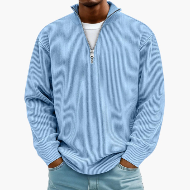 Bavane | Men's Sweater with Half Zip Closure and Ribbed Surface