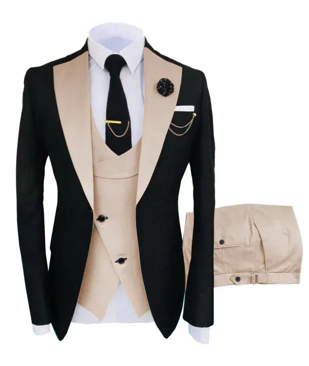 Men's Suit in Formal Style, Three-Piece with Blazer, Vest, and Trousers