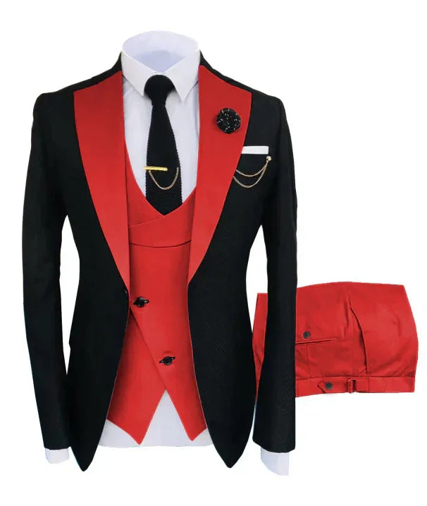 Men's Suit in Formal Style, Three-Piece with Blazer, Vest, and Trousers