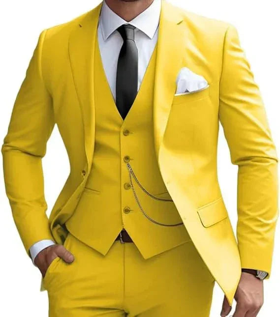 Men's Three-Piece Suit with Lapel Vest and Flat Trousers