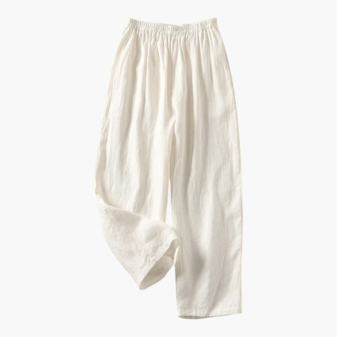 Women's Linen and Cotton Pants with Elastic Waist and Side Pockets