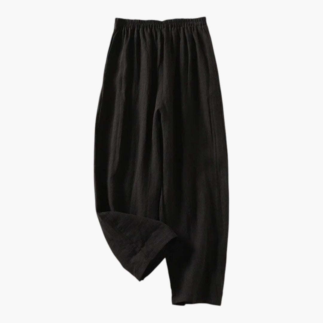 Women's Linen and Cotton Pants with Elastic Waist and Side Pockets