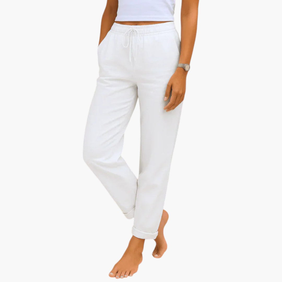 Women's Linen Pants with Elastic Waist and Adjustable Drawstring