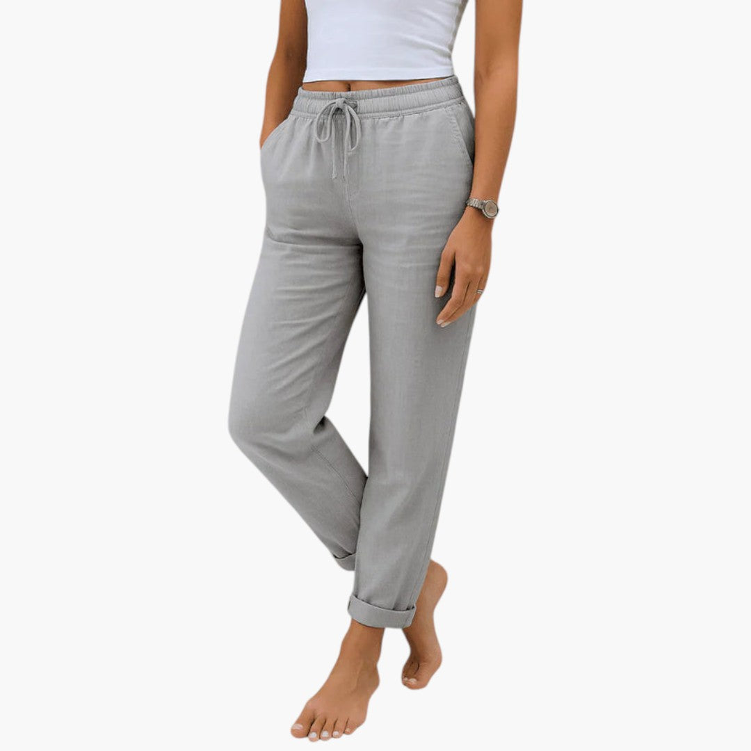 Women's Linen Pants with Elastic Waist and Adjustable Drawstring