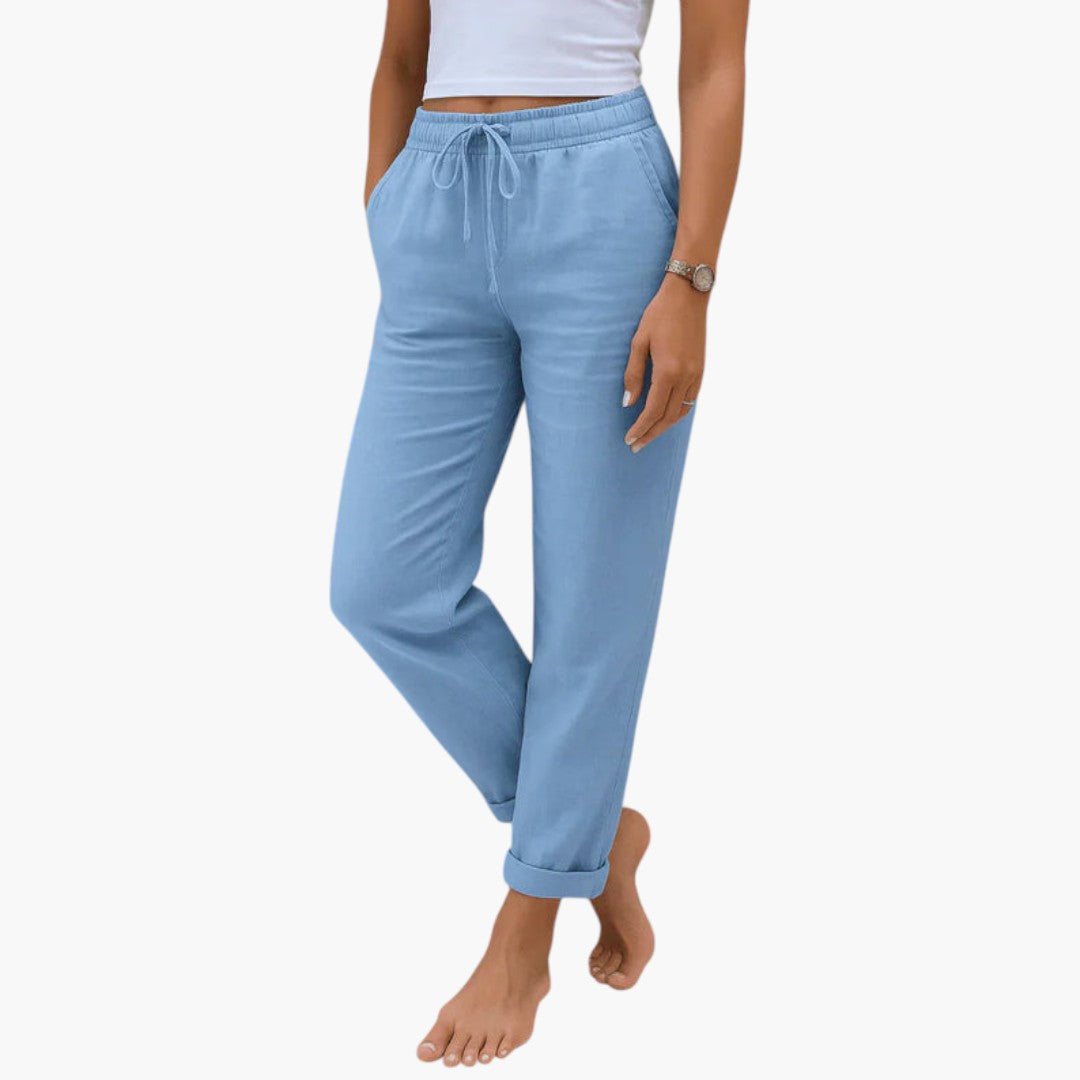 Women's Linen Pants with Elastic Waist and Adjustable Drawstring
