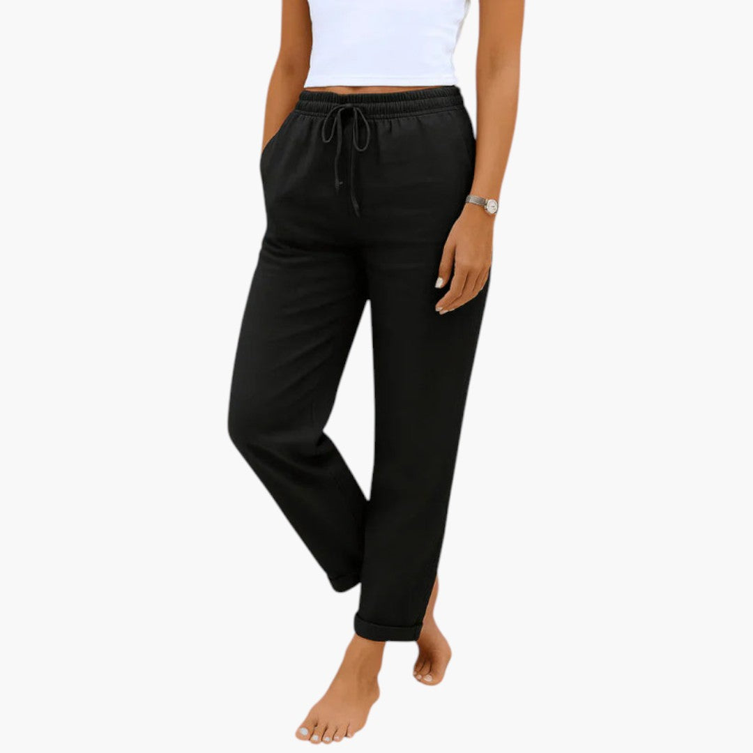 Women's Linen Pants with Elastic Waist and Adjustable Drawstring