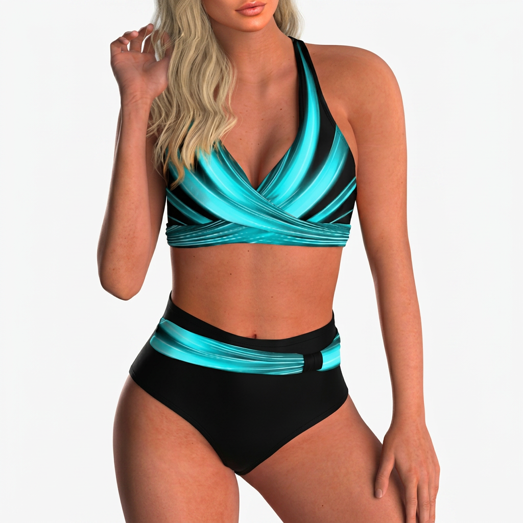 Bavane | Printed High-Waist Bikini Set – Women’s Two-Piece with Cross-Front Top