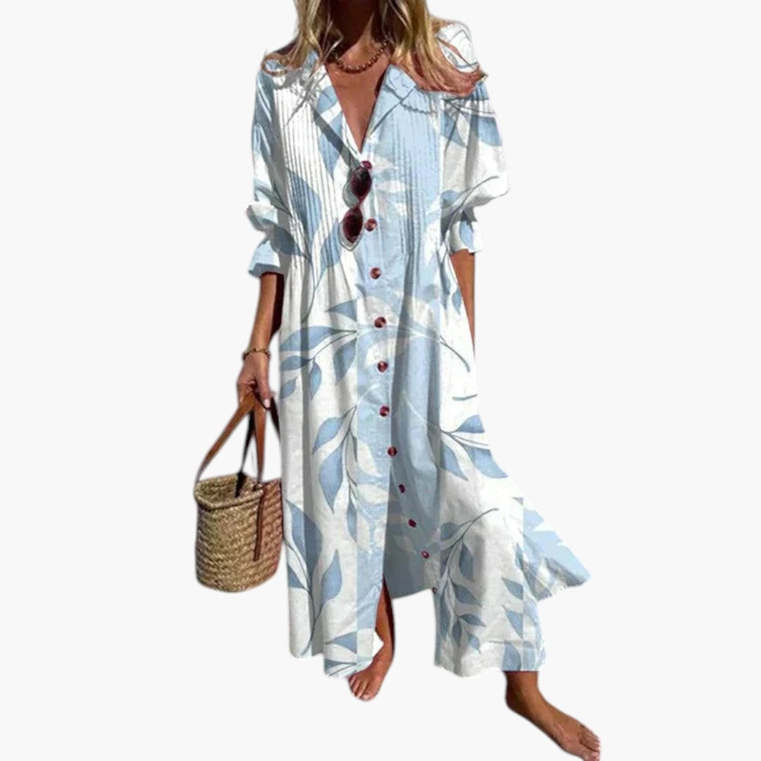 Bavane | Women's Maxi Dress with Rounded Neckline and Side Pockets