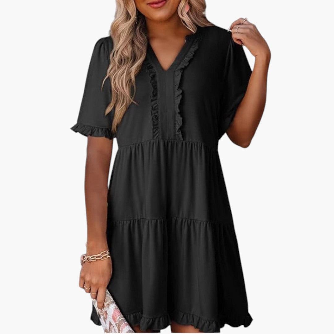 Bavane | Women's Mini Dress with V-Neck and Ruffled Details