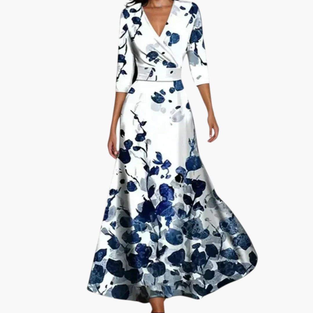 Bavane | Women's Long Dress with V-Neck and Three-Quarter Sleeves