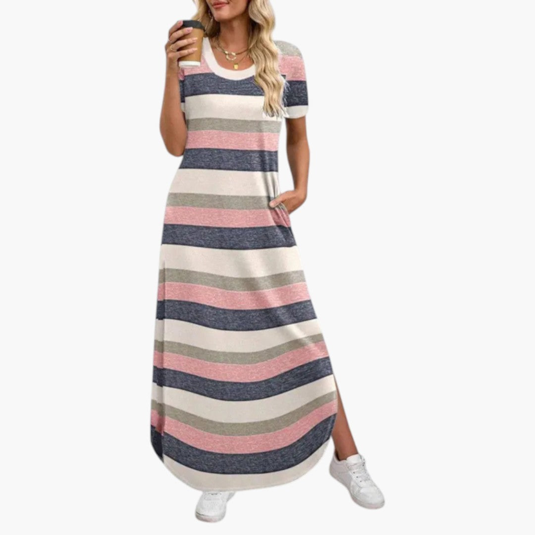 Women's Maxi Dress with Round Neckline and Fluid Fit