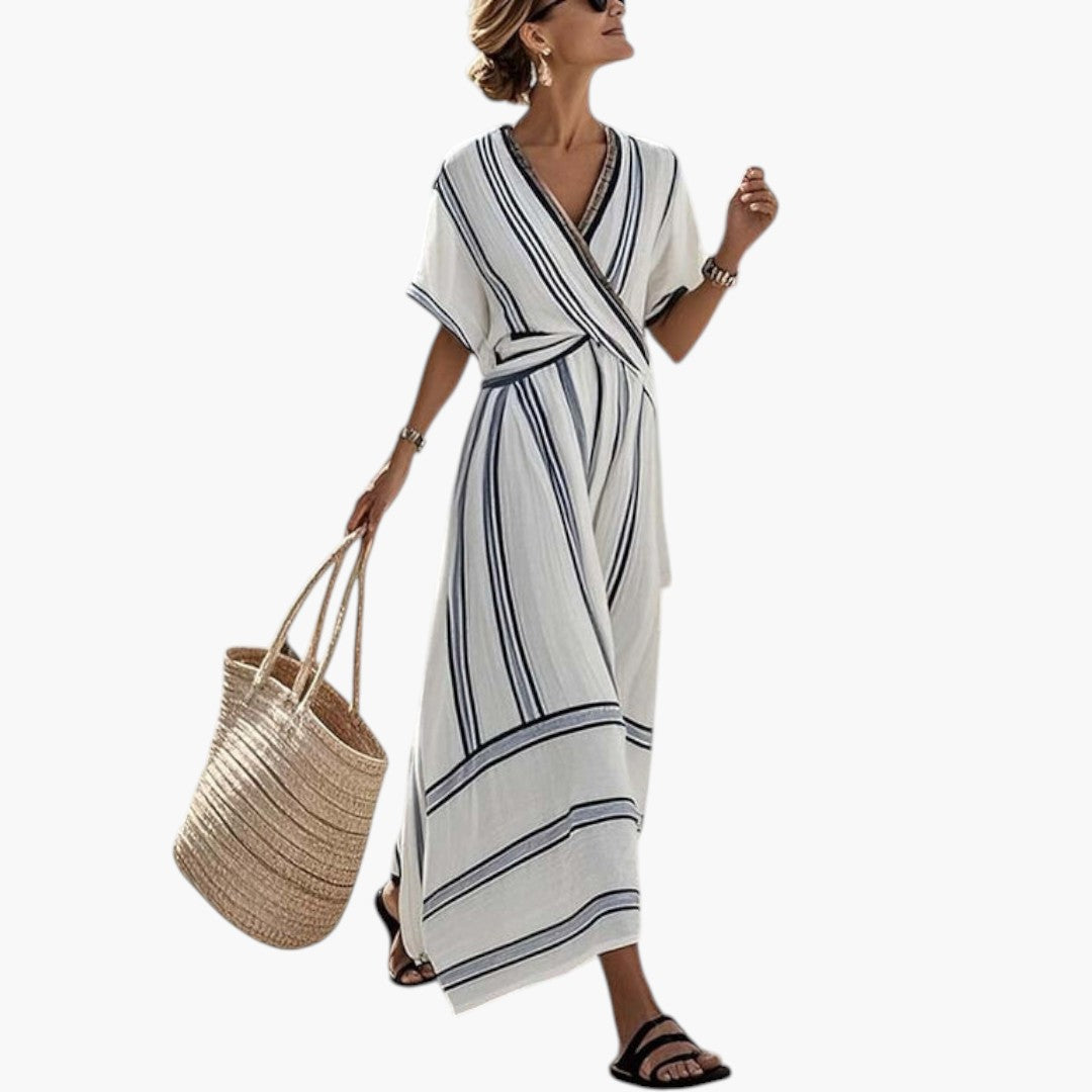 Bavane | Women's Maxi Dress with Fluid Cut and Short Sleeves