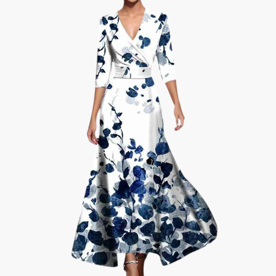Women's Maxi Dress with V-Neckline and Floral Pattern