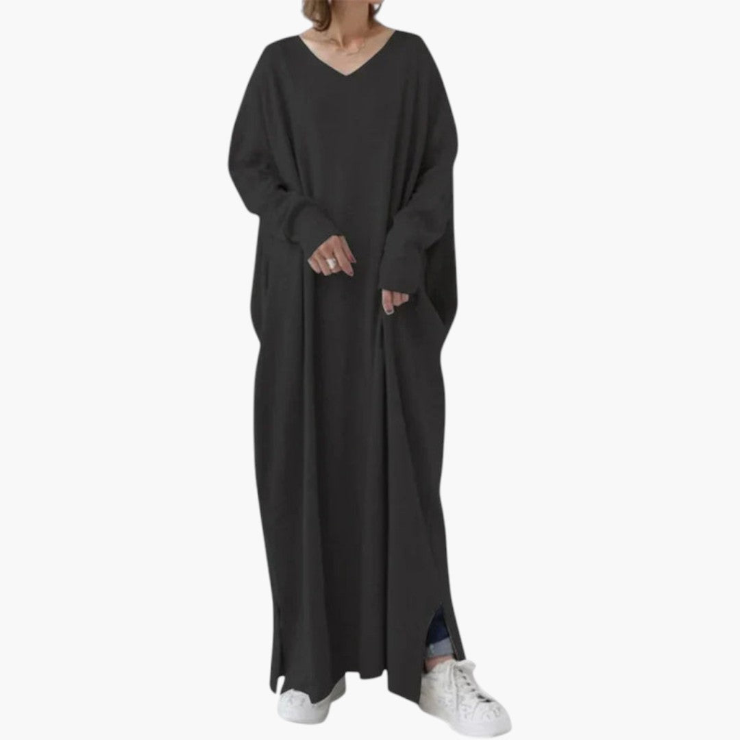 Women's Maxi Dress with Long Sleeves and Fluid Fit
