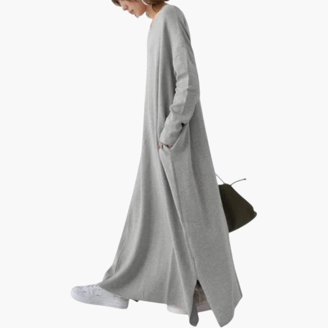 Women's Maxi Dress with Long Sleeves and Fluid Fit