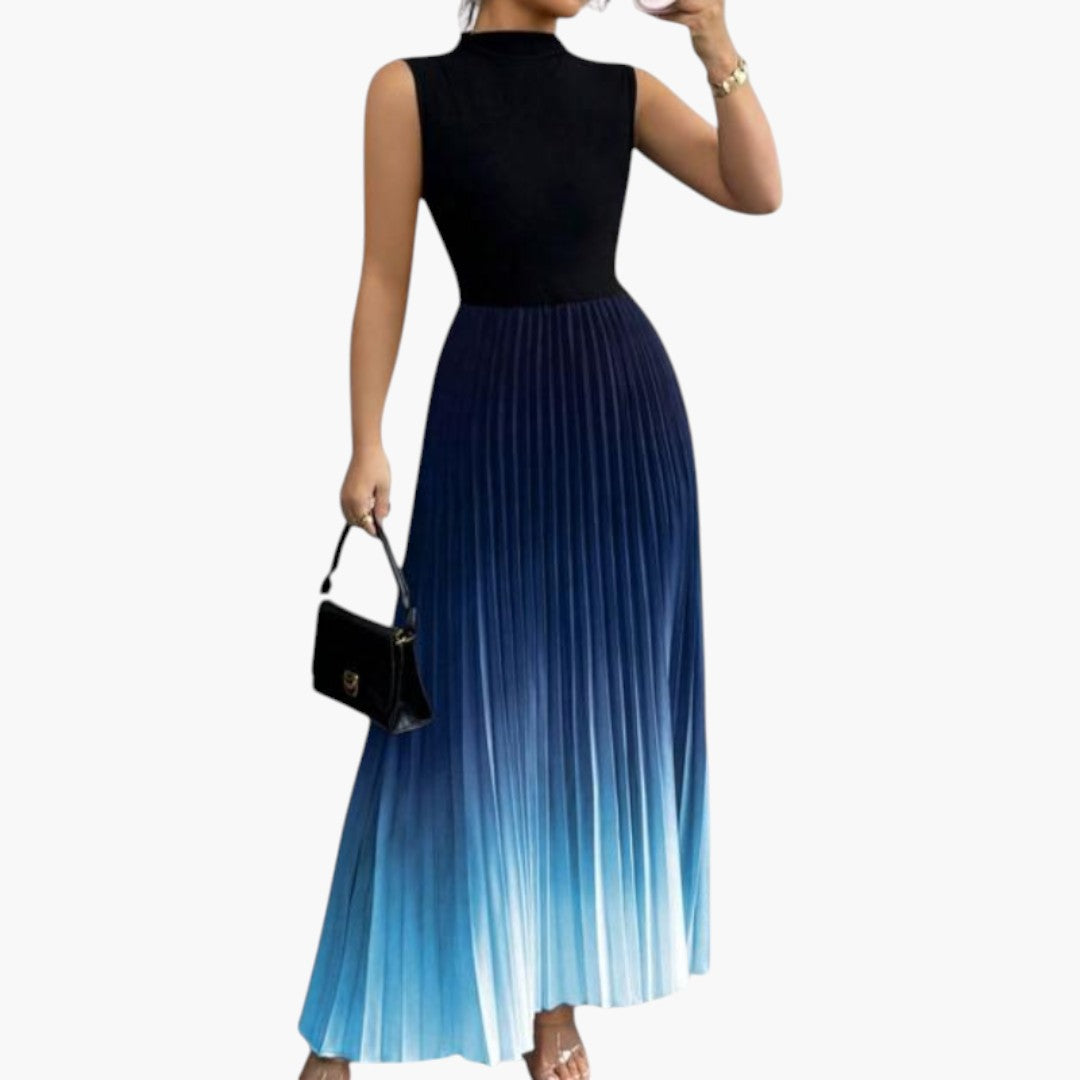Women's Maxi Dress with Sleeveless Design and Pleated Skirt