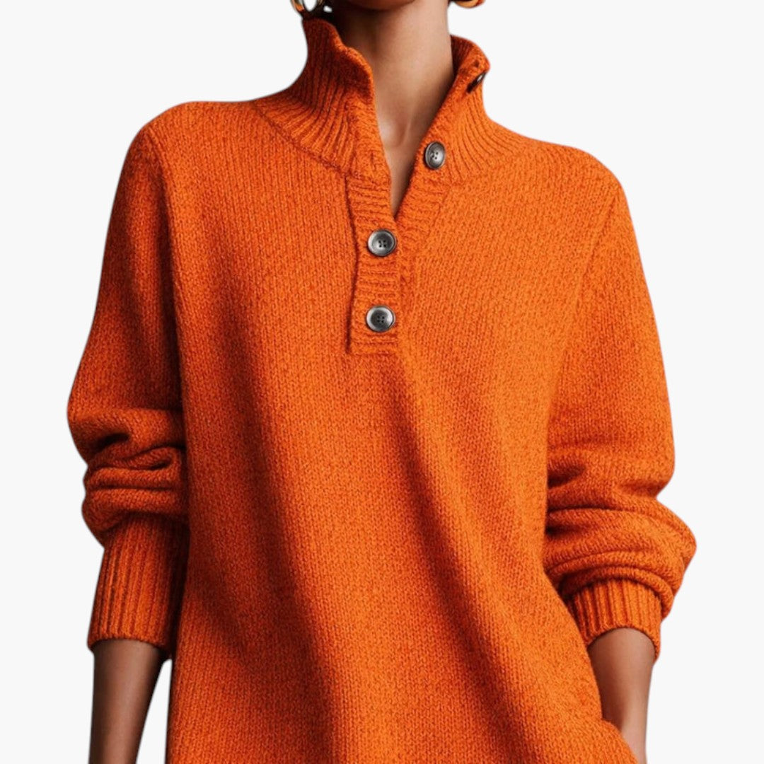 Women's Midi Dress with High Collar and Long Sleeves