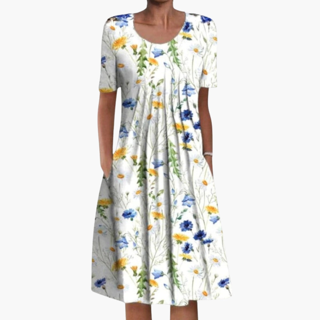 Women's Midi Dress with Layered Design and Fitted Waist