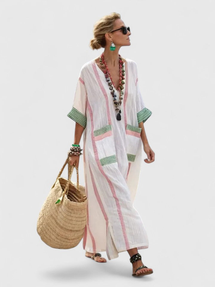 Women's Maxi Sundress | V-Neck Striped Kaftan