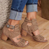 Women's Heeled Sandals with Openwork Pattern and Ankle Strap