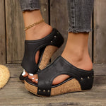 Women's Wedge Sandals with Studded Straps and Cushioned Insole